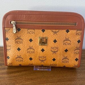 Vintage MCM Visetos Leather Clutch in Cognac and Black Logo